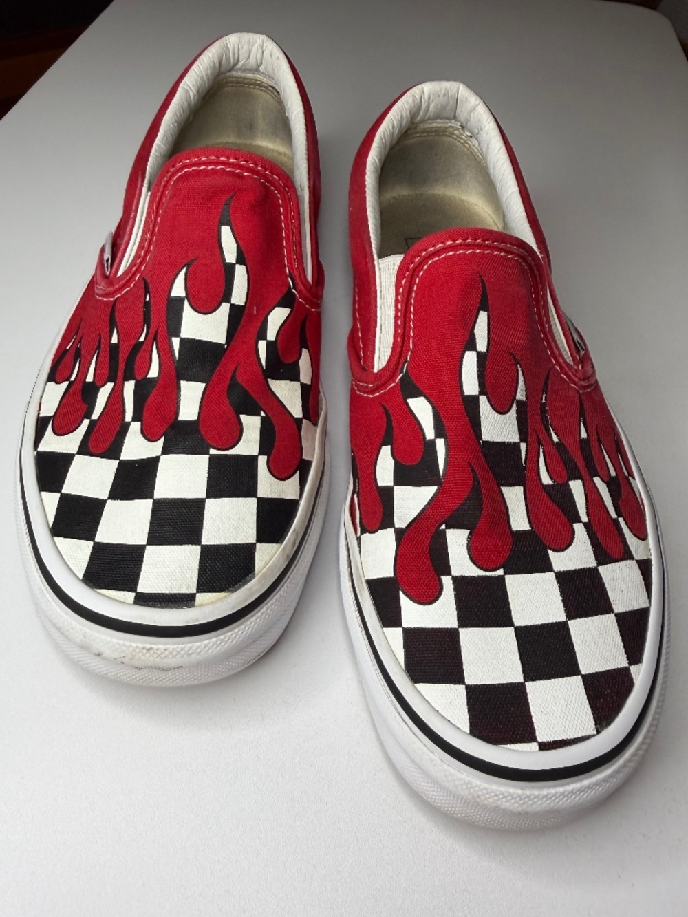 Vans Slip-On Flame Checkerboard Red Skate Shoes Mens 6 Womens 7.5 Streetwear